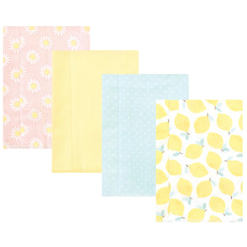 Hudson Baby Unisex Baby Cotton Flannel Burp Cloths, Lemon Daisy 4 Pack, One Size