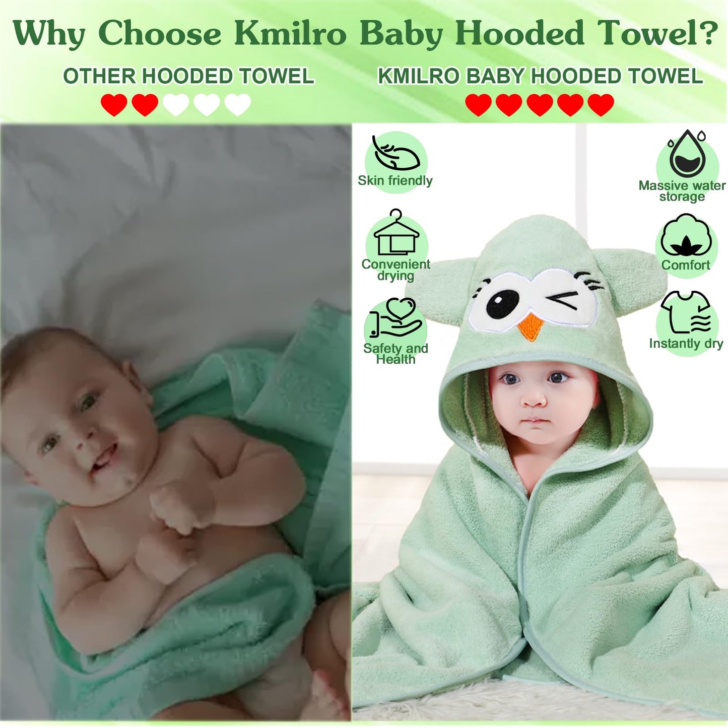 Kmilro 4 Styles Hooded Baby Towels, Premium Coral Fleece Ultra Soft Absorbent 32 X 32 Inch Unisex Baby Bath Towel For Newborns,