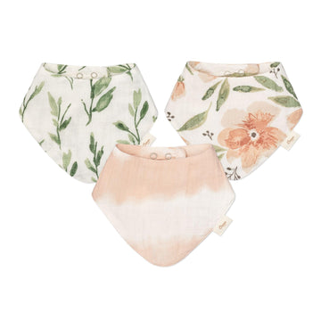 Crane Baby Soft Muslin Baby Bib Set, Adjustable And Absorbent Bandana Style Bibs For Boys And Girls, Floral, 3 Piece, 18.5    X