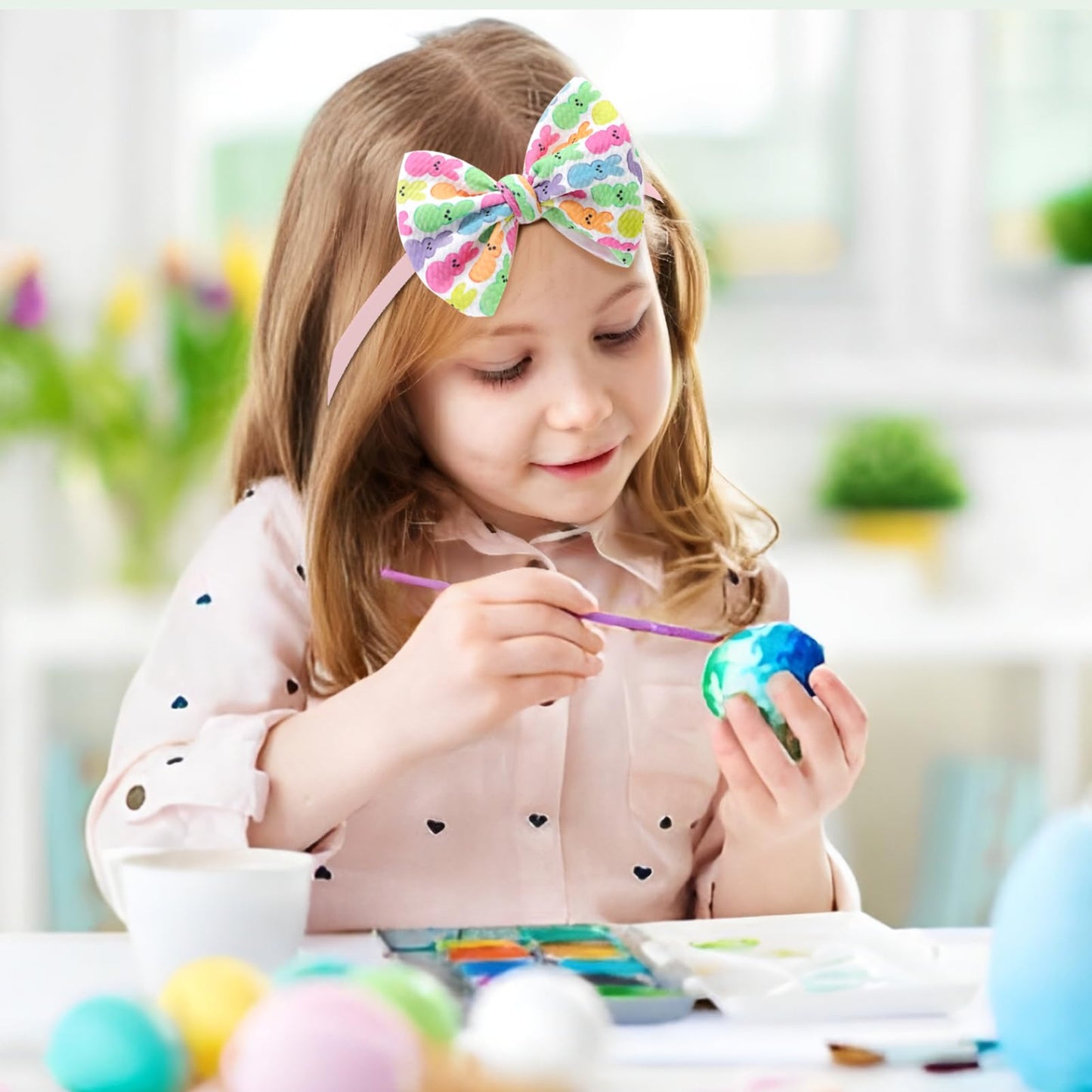 Yanjie Easter Bows For Baby Girls Rabbit Egg Bow For Newborn Infant Easter Bunny Ears Hairbands Nylon Pink Bow Headband Easter H