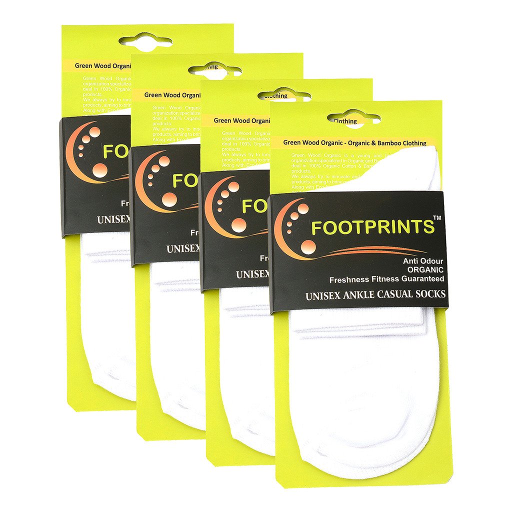 Footprints Organic Cotton Odour Free Ankle Formal Unisex Socks  Pack Of 4 Pairs (White)