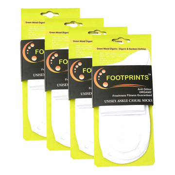 Footprints Organic Cotton Odour Free Ankle Formal Unisex Socks  Pack Of 4 Pairs (White)