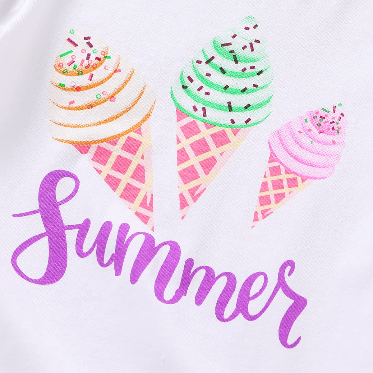 Younger Tree Toddler Baby Girl Summer Clothes Ice Cream Printed T-Shirt Purple Shorts With Belt Little Girls Casual Outfit Cloth