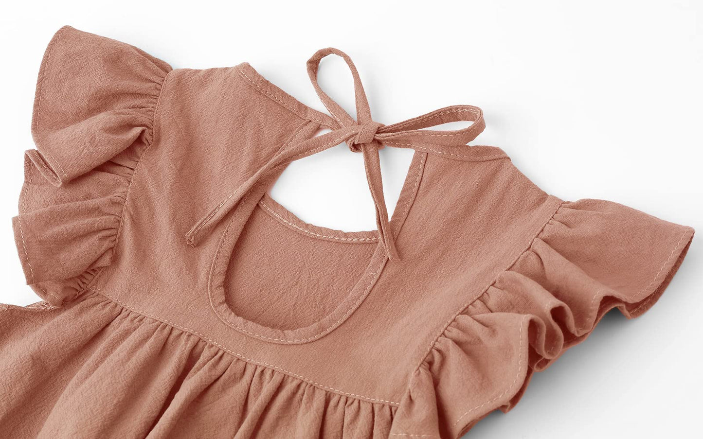 Lyxiof Toddler Baby Girl Cotton Linen Dress Ruffle Sleeve Halter Sleeveless Kids Casual Dresses Light Coffee 90Cm