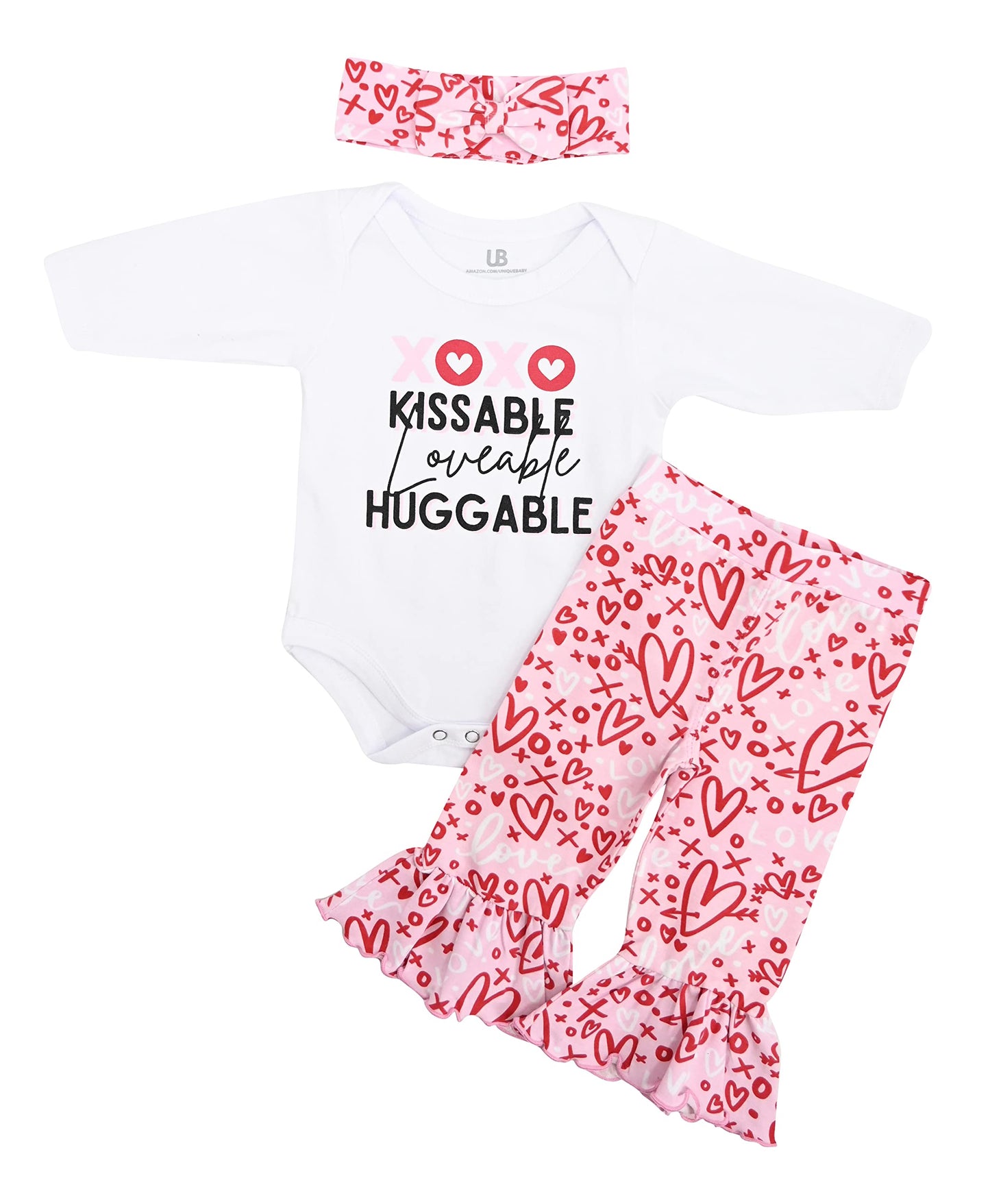 Unique Baby Girls Pink Xoxo Valentines Day Layette Set (18M, Pink)