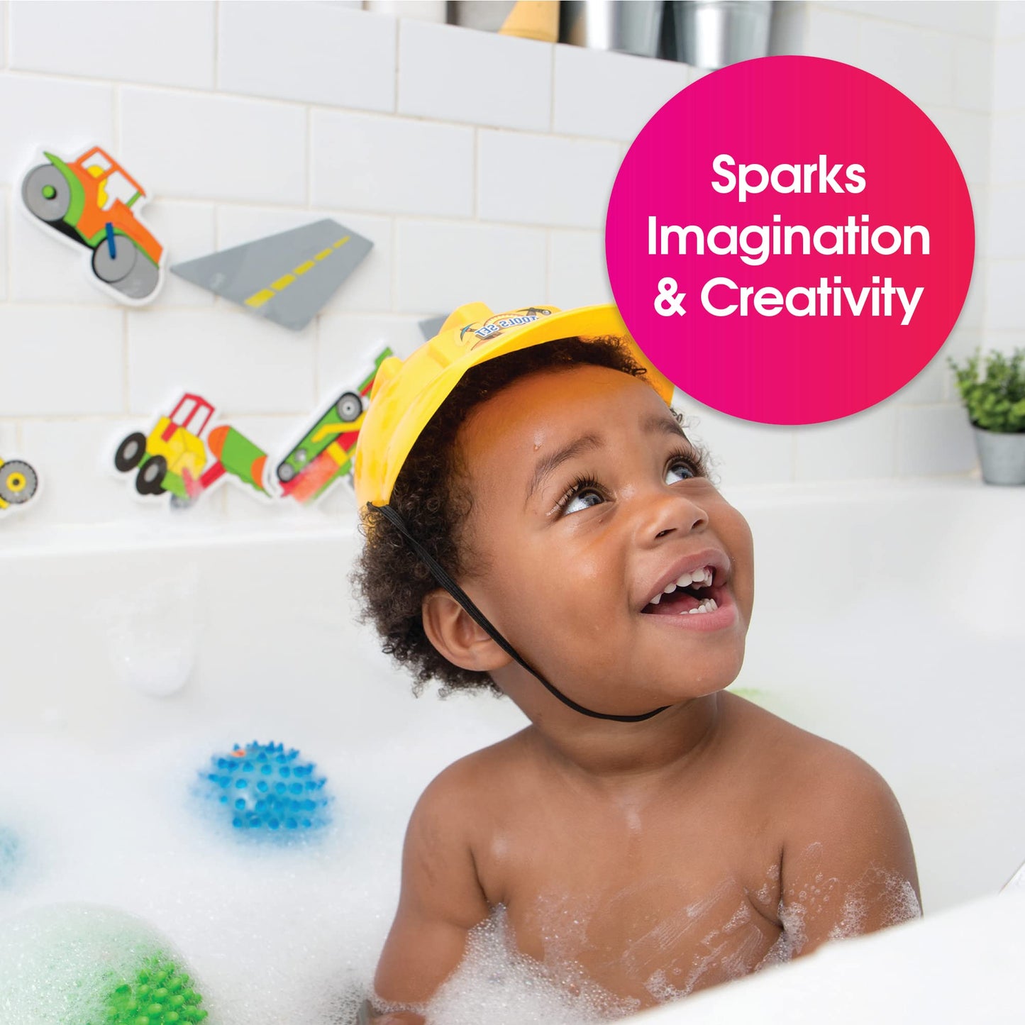Edushape Magic Creations Foam Sticker Imaginative Bath Tub Activity Play Set, Road Construction