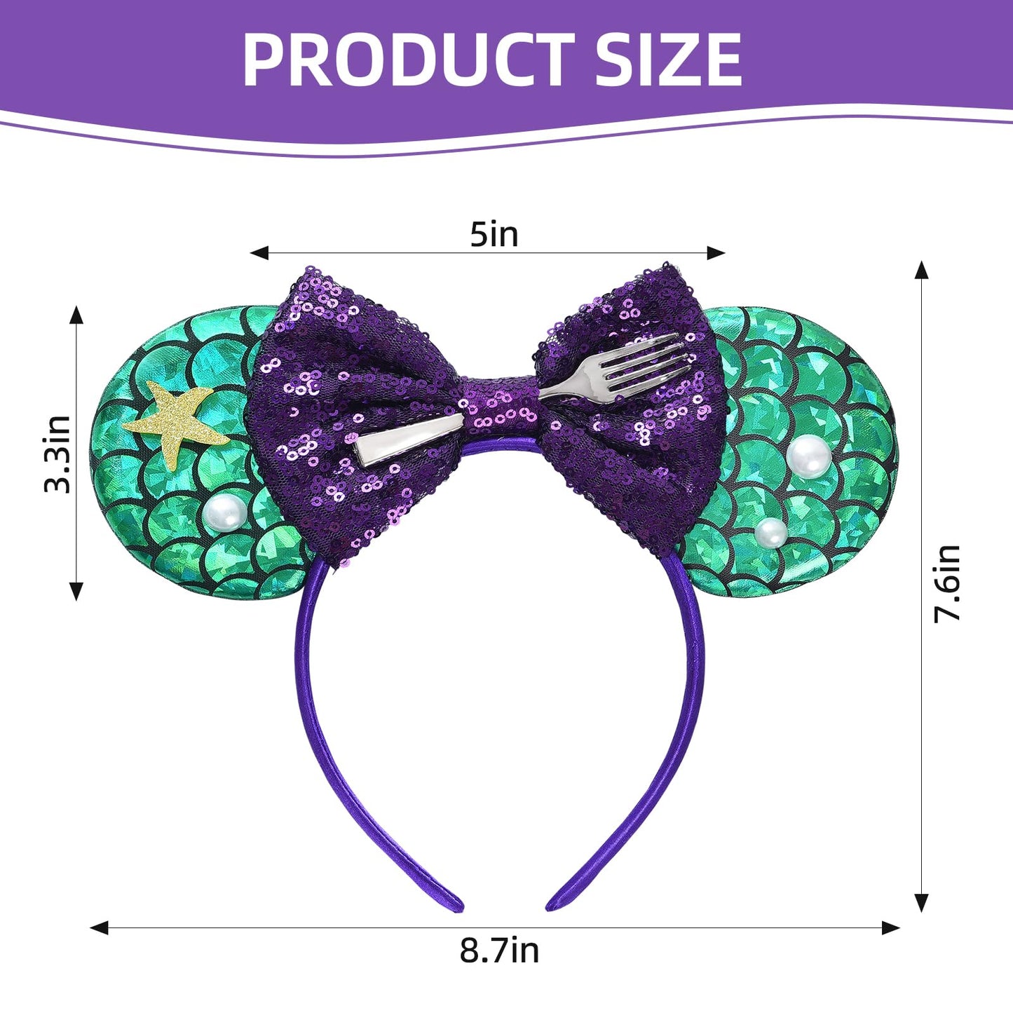 Seamoy Sequin Minnie Ears Headband,Mermaid Mouse Ears Hairband With Bow, Sparkle Rose Gold Classic Red Hair Accessory For Women