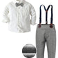 Sangtree Baby Boys Clothes, Long Sleeve Button Down Dress Shirt With Bowtie + Suspender Pants For Boy, 7# White, Tag 120 = 3-4 Y