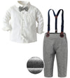 Sangtree Baby Boys Clothes, Long Sleeve Button Down Dress Shirt With Bowtie + Suspender Pants For Boy, 7# White, Tag 120 = 3-4 Y