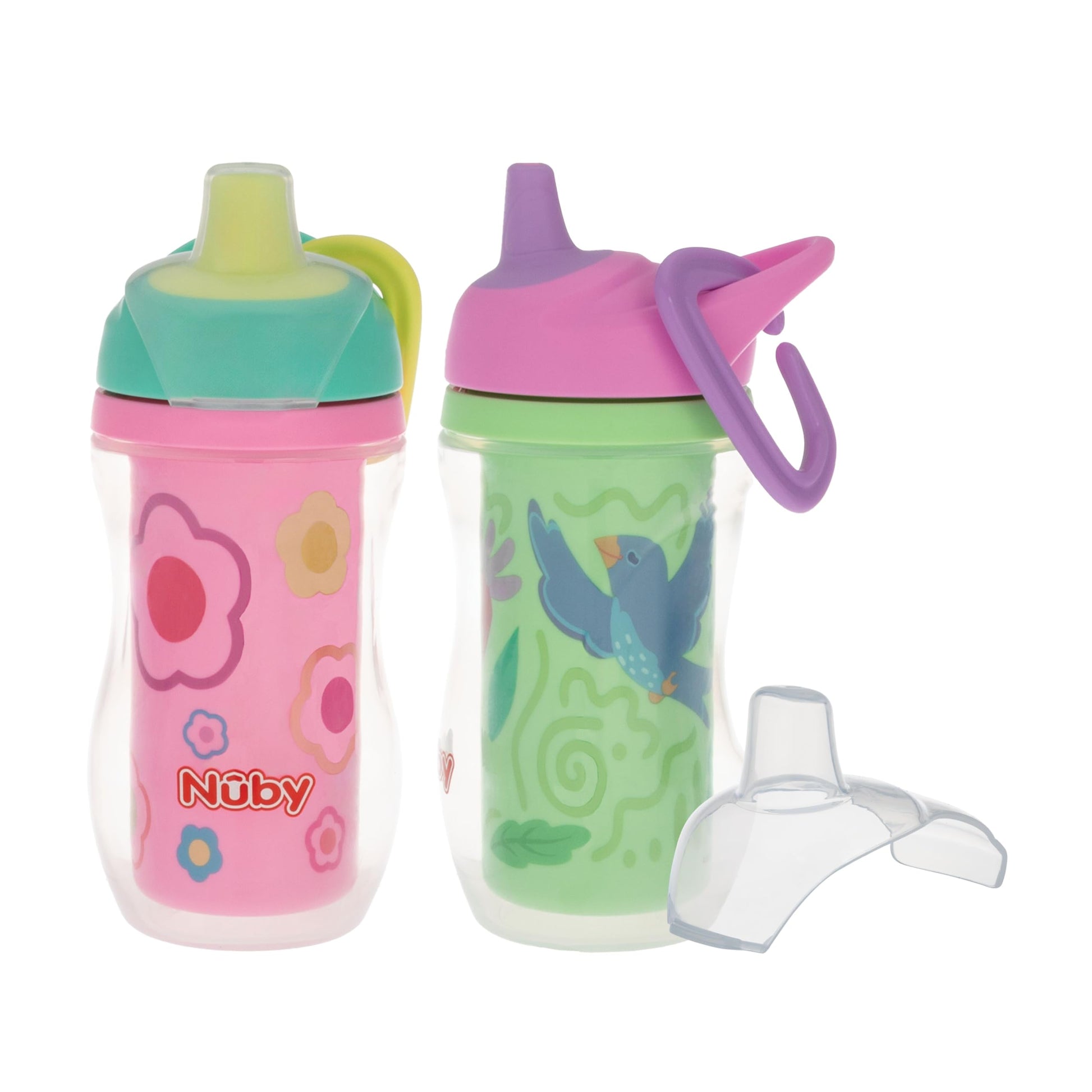Nuby Active Sipper Insulated Toddler Cup with No-Spill Vari-Flo Valve - (2 Pack) 9 oz - Easy Grip Design with Carabiner Clip - 1