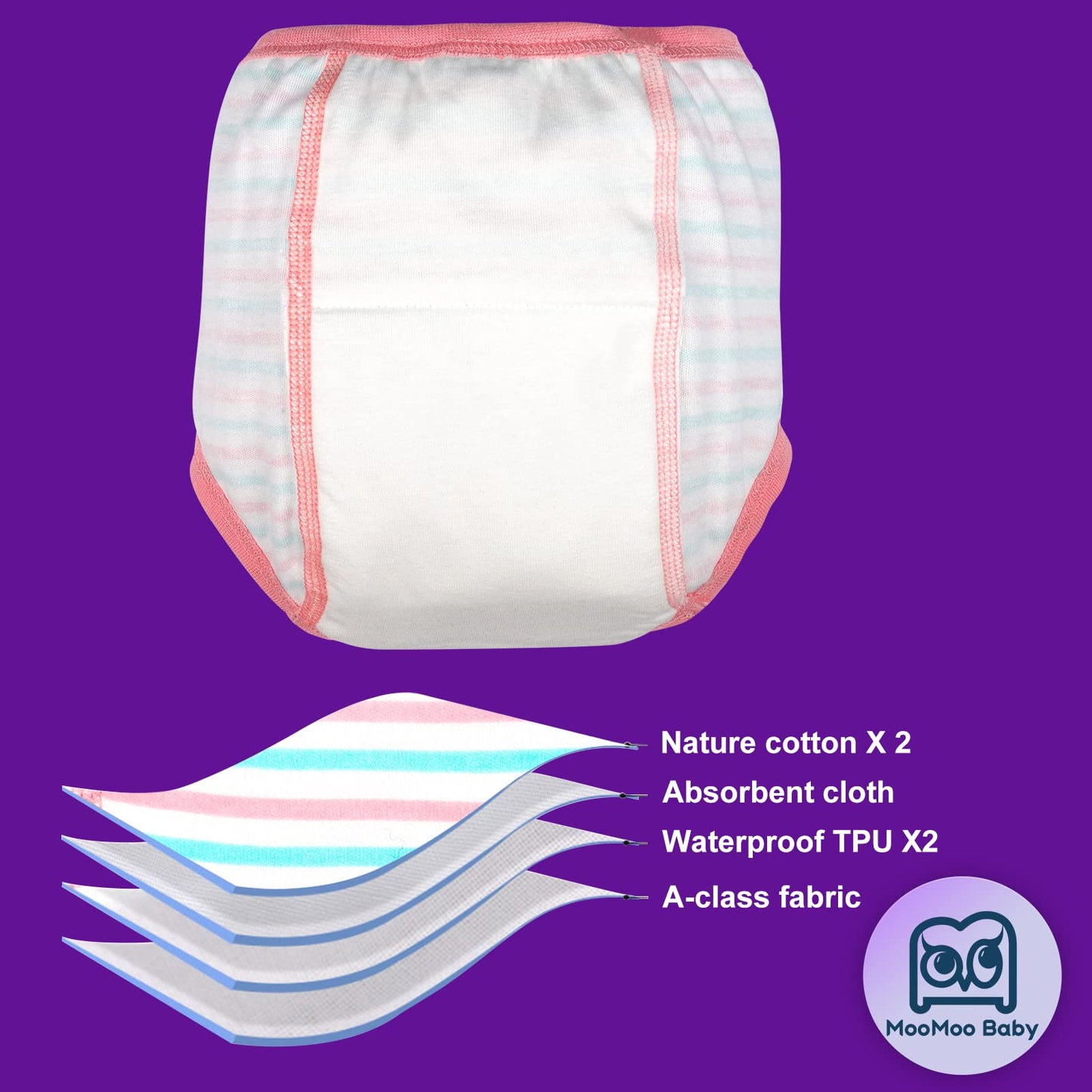 Moomoo Baby Cotton Training Pants Strong Absorbent Toddler Potty Training Underwear For Baby Girl 3T