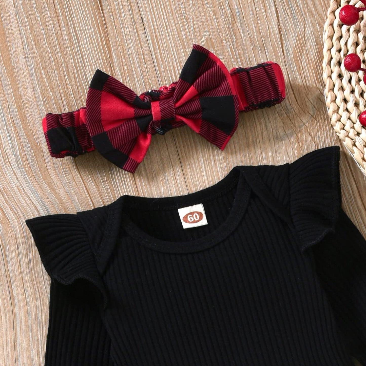 Aalizzwell Newborn Infant Baby Girls Christmas Outfits Ribbed Bodysuit Romper Buffalo Plaid Pants Set Fall Winter Xmas Clothes 0