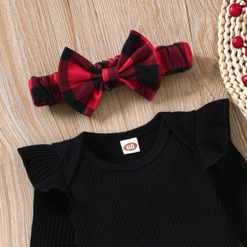 Aalizzwell Infant Baby Girls Christmas Outfits Ribbed Bodysuit Romper Buffalo Plaid Pants Set Fall Winter Xmas Clothes 3-6 Month