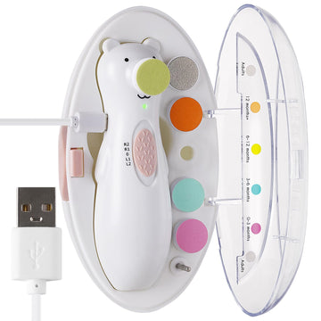Haakaa Happii Bear Baby Nail File Electric Nail Trimmer With Led Light, Rechargeable Baby Nail Clippers For Newbornadults Toes A
