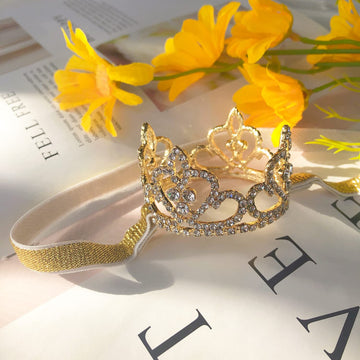 Elemirsa Baby Girl Infant Toddler Crystal Crown Tiara Gold Headband Baby Photography Headband Props, Gold