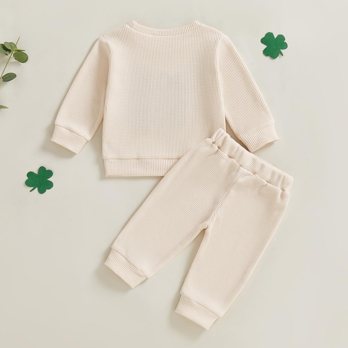 Lesimsam Toddler Baby Boy Valentine'S Day Outfit Letter Embroidery Long Sleeve Waffle Knit Sweatshirt And Pants Set (St Patricks