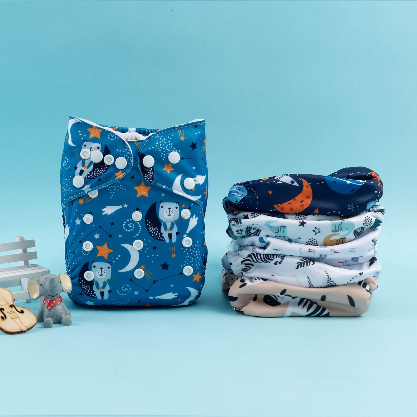 babygoal Reusable Cloth Diapers 6 Pack+6pcs Rayon from Bamboo Inserts+Wet Bag, One Size Adjustable Washable Pocket Nappy Covers