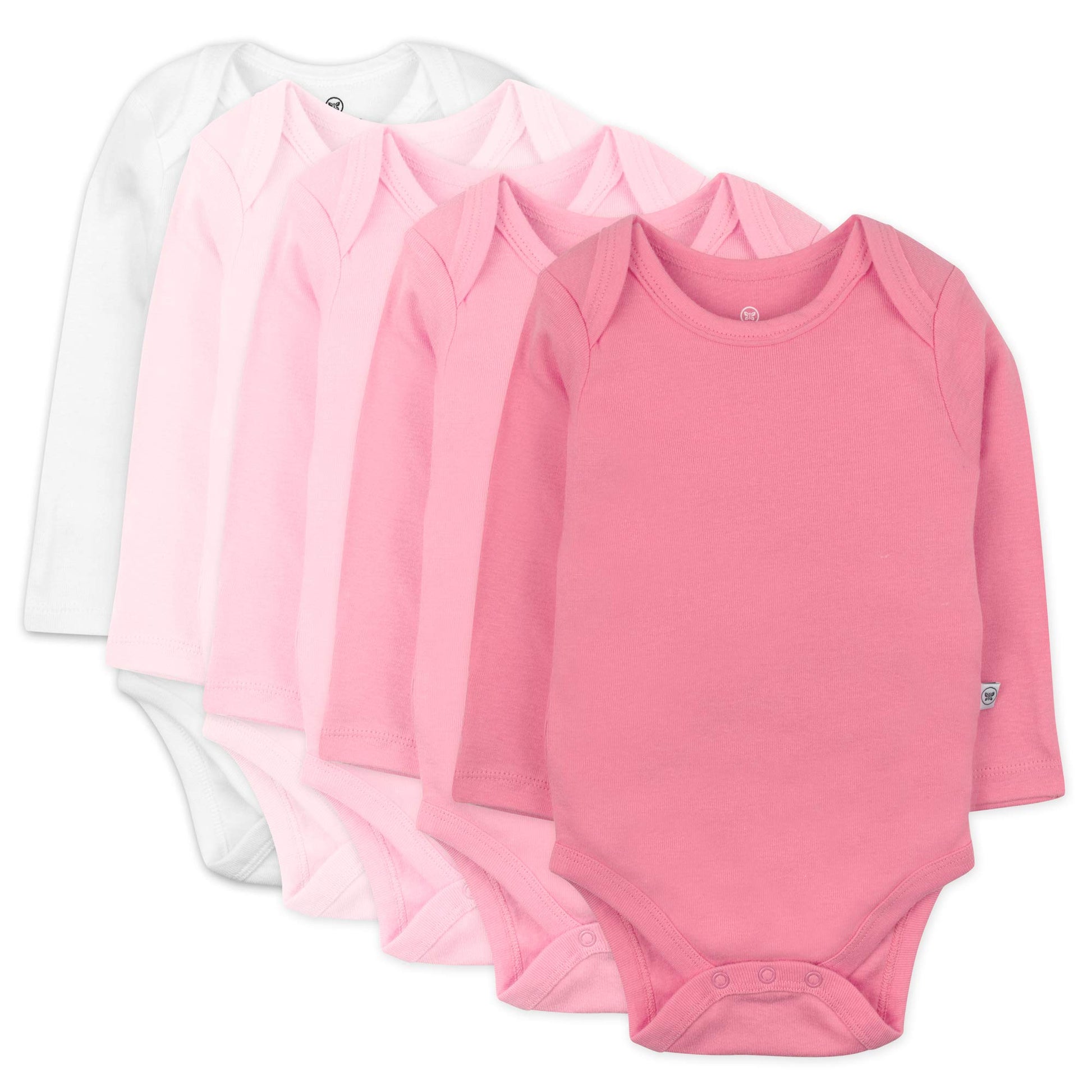 Honestbaby 5-Pack Organic Cotton Long Sleeve Bodysuits, Pink Ombre, 3-6 Months