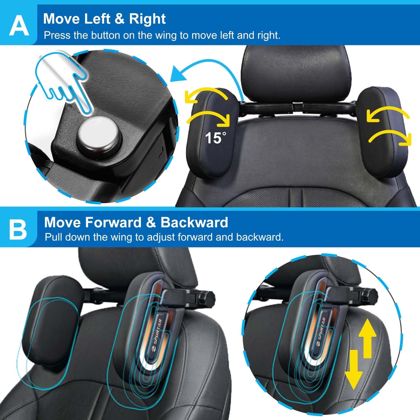 Spurtar Updated Version Car Headrest Pillow For Kids Head Support, Adjustable Interior Must Haves For Toddler Travel, Memory Foa