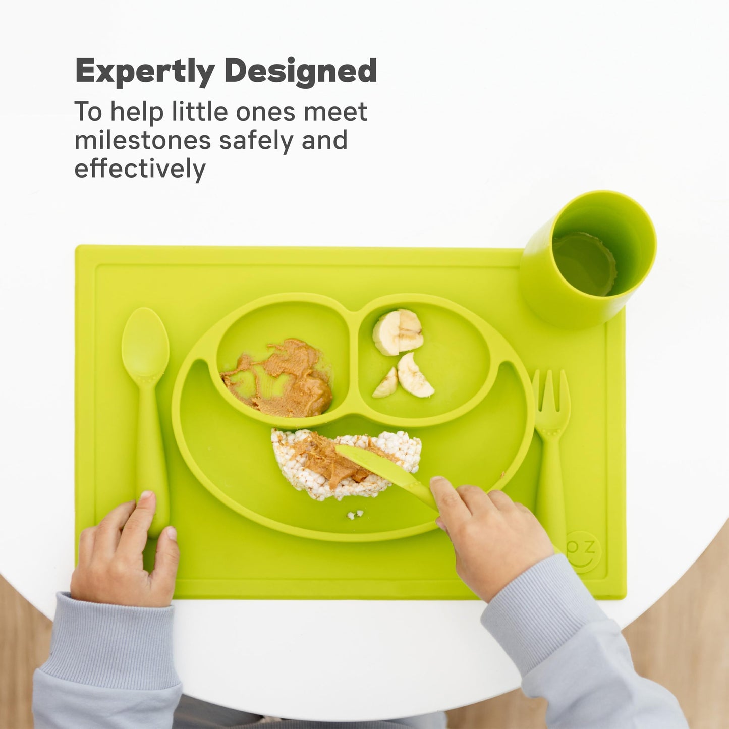 Ezpz Happy Mat - 24 Months+ (Lime) - 100% Silicone Suction Plate With Built-In Placemat For Toddlers + Preschoolers - Divided To