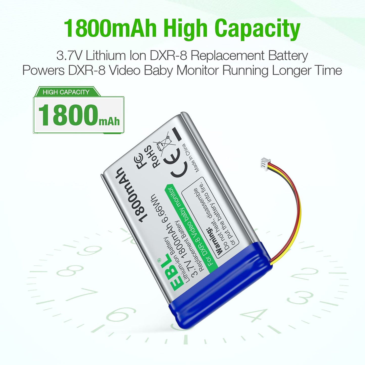 Ebl Replacement Battery For Infant Optics Dxr-8 Video Baby Monitors, 1800Mah High Capacity 3.7V Lithium Ion Sp 803048 Rechargeab