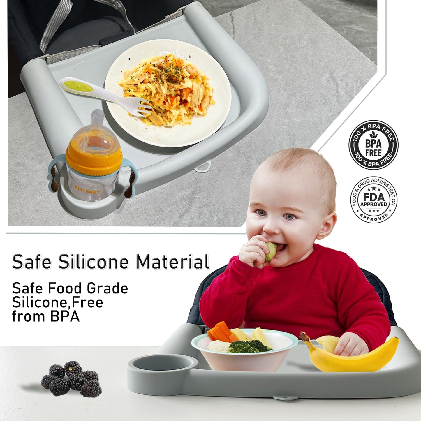 Baby Dining Tray Compatible With Inglesina Fast Table Chair Silicone Baby Feeding Tray For Clip-On Fast Table Chair Dishwasher S