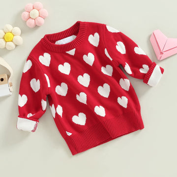 Toddler Baby Girl Love Heart Pullover Sweater Long Sleeve Knit Sweater Shirts Valentines Day Spring Clothes (Love Heart Sweater-