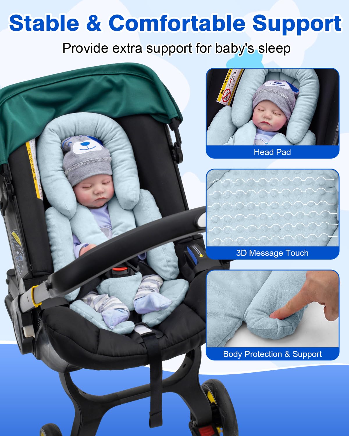 Kaseeous Infant Insert Compatible with Mamaroo Swing & Graco Swing, Thickened Baby Car Seat Head Support with Shoulder Covers, B