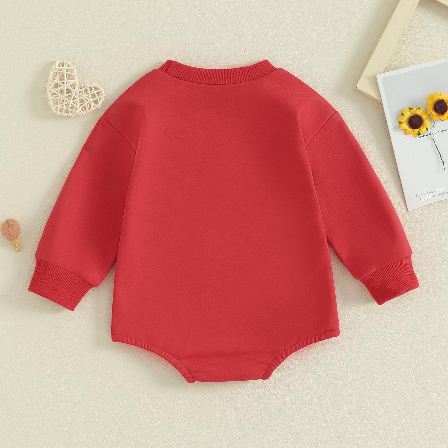 Lesimsam Newborn Baby Boy Girl Valentines Day Outfit Sweatshirt Bubble Romper Oversized Long Sleeve One-Piece Outfit (Red Lover