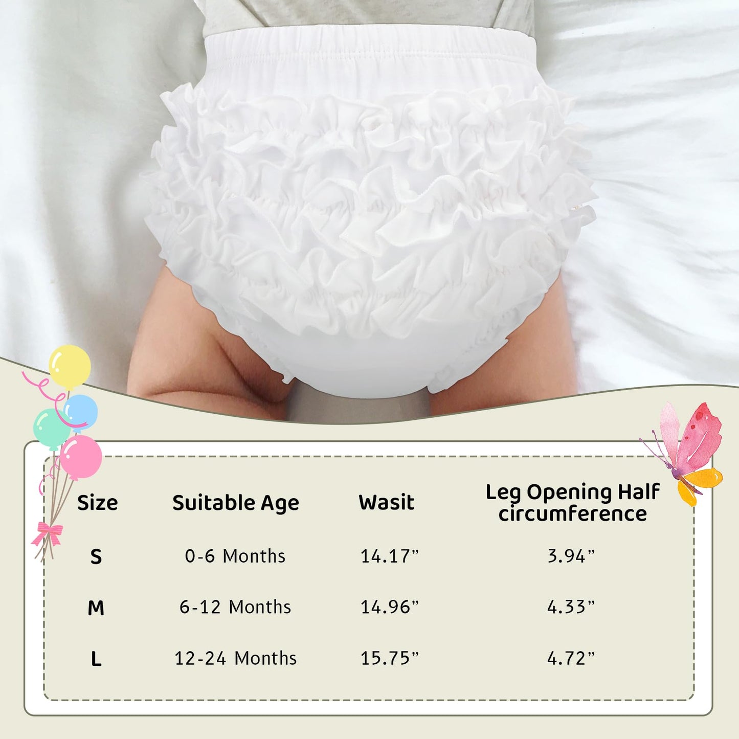 Durio Baby Bloomers For Toddler Girls Ruffle Diaper Covers For Girls Cute Cotton Baby Girl Shorts White 0-6 Months