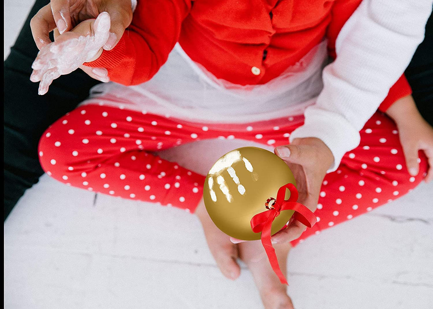 Tiny Ideas Baby'S Print 1St Holiday Keepsake Ball Ornament With Included Paint For Handprint, Diy Christmas Ornament, Gold