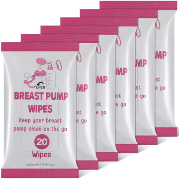 Threlaco 6 Pack 120 Count Breast Pump Wipes Quick Clean And Irritant Free Resealable Convenient Breast Pump Cleaning Wipes Hygie