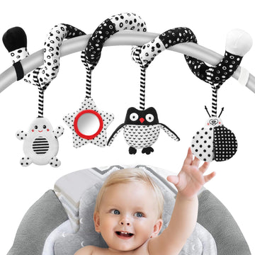 AJsupojouet High Contrast Baby Toys - Black & White Hanging Toys for Car Seat, Stroller & Crib | Newborn Essentials 0-6 Months |