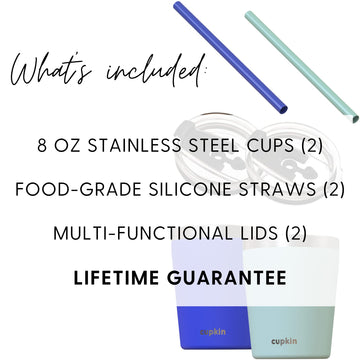 Cupkin Sippy Cup For 1 Year Old, The Original Stackable 8 Oz Stainless Steel Tumbler, Set Of 2 Powder Coated Insulated Straw Cup