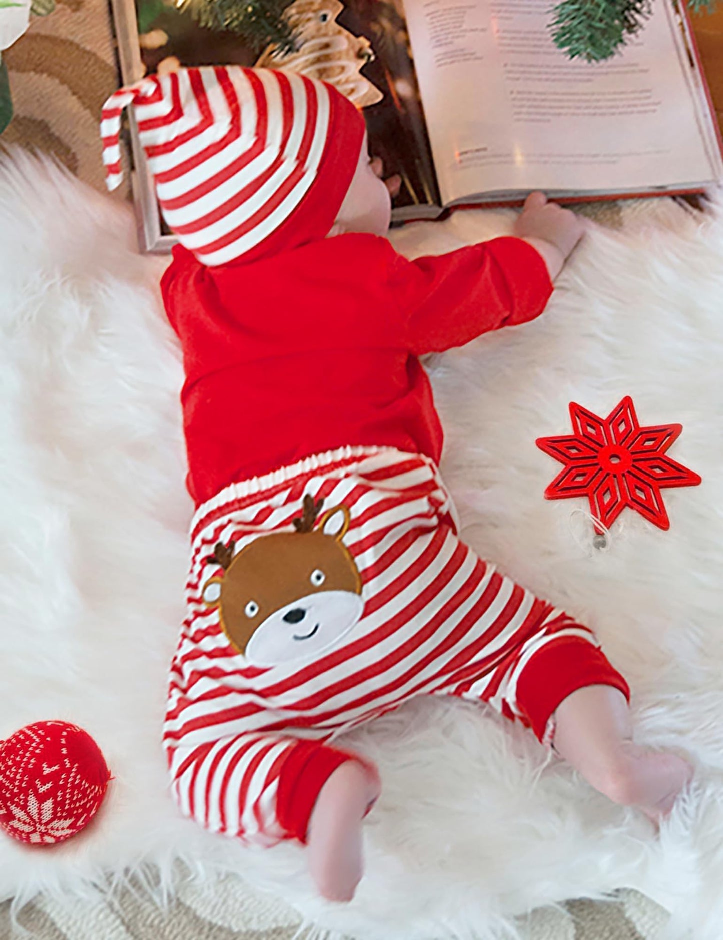 Von Kilizo Baby Girl Christmas Outfit Baby Girl Long Sleeve Rompers Striped Pant Sets My First Christmas Baby Girl Outfit Infant