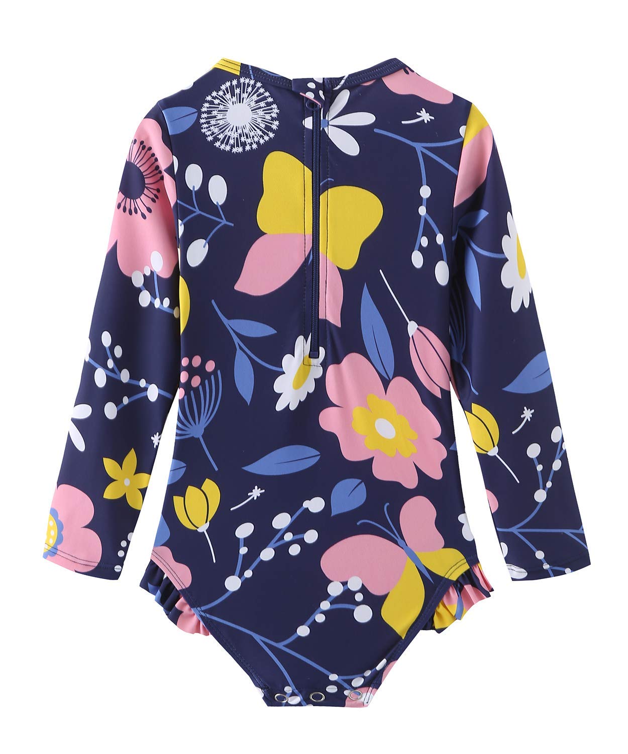 Baby Girls Long Sleeve Bathing Suits One Piece Swimsuits For Kids Sun Protection Rash Guard Swim Shirts Floral 18 Months