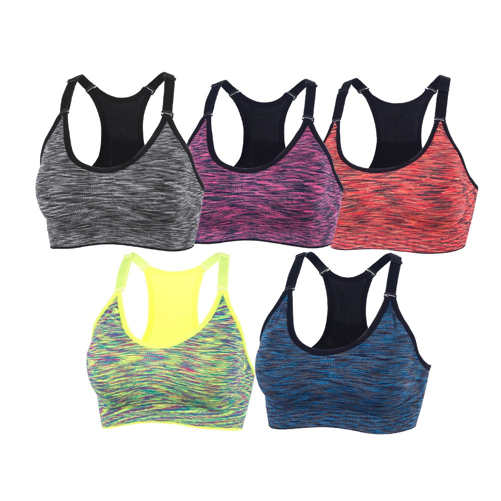 Yeyele Women 5 Pack Adjustable Straps And Removable Pads Tank Top Seamless Racerback Sports Bra