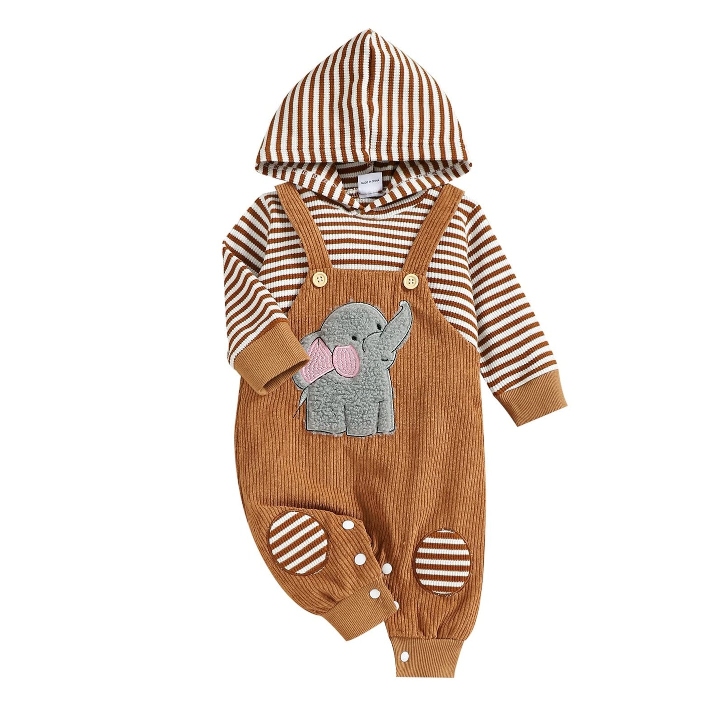 Focici Baby Boy Girl Clothes Long Sleeve Outfits Fall/Winter Ribbed Hoodie Baby Romper Yellow 6-9 Momths