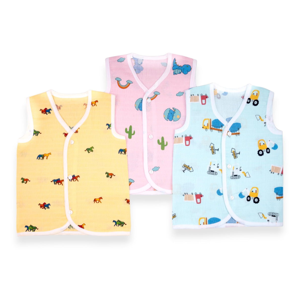 Lil Shark Muslin Baby Jabla Vest Set | Sleeveless Jhablas For Newborns | Cute Cartoon Prints For Boys & Girls (In, Age, 6 Month