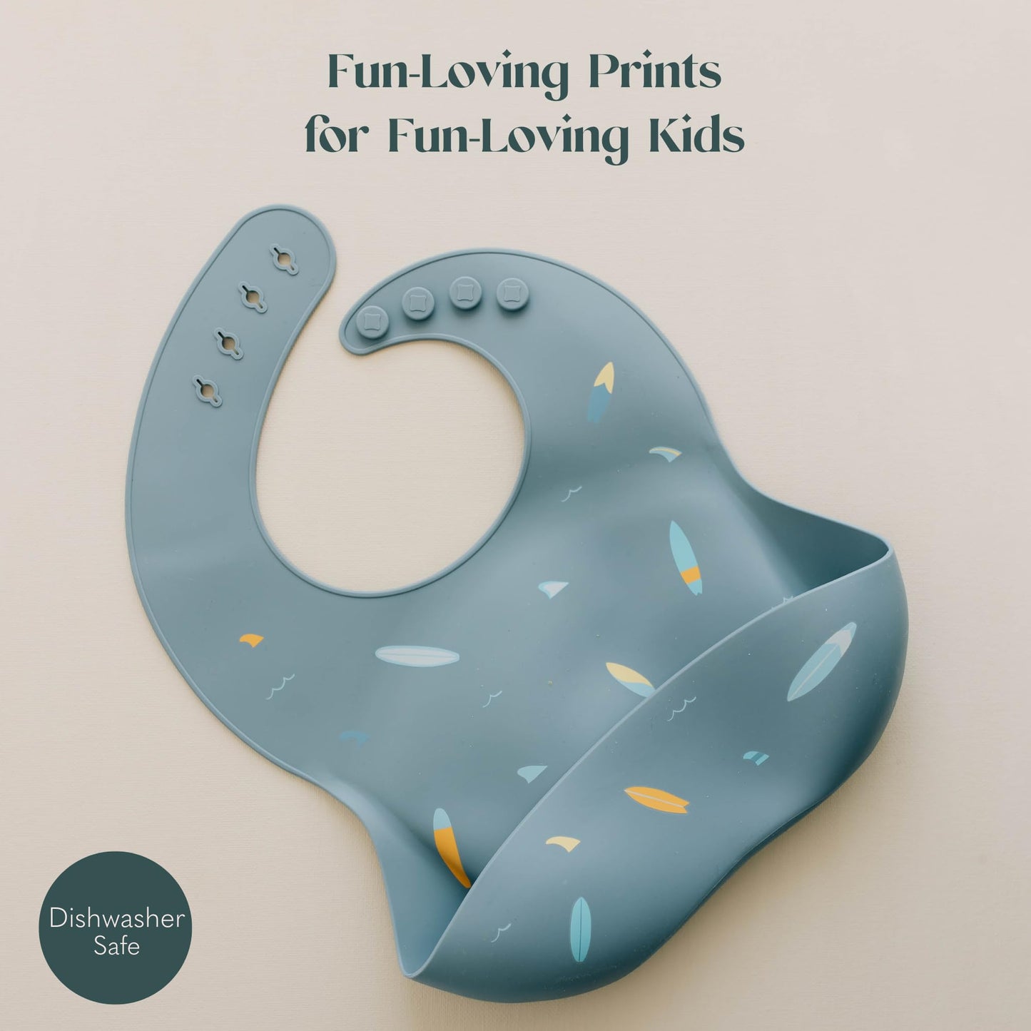 Ava + Oliver Waterproof Silicone Bib Set With Adjustable Neck Closure - Durable Silicone Bibs For Babies - Set Of 2 (Surfboards)