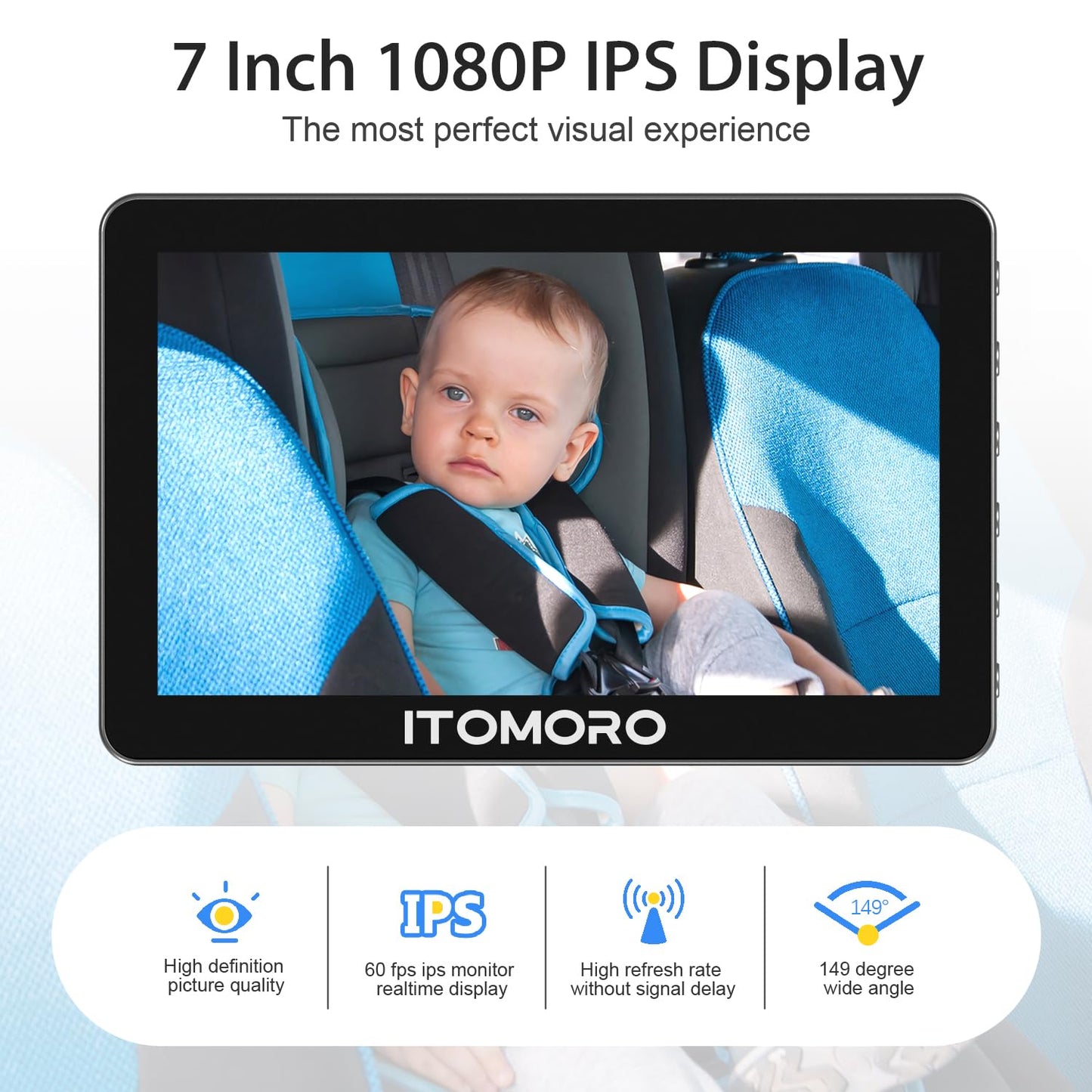Itomoro Baby Car Camera, 7'' Hd 1080P Car Camera For Baby Display, Infrared Night Vision Function Car Baby Camera With 150 Wide
