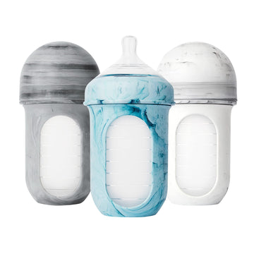 Boon Nursh Reusable Silicone Pouch Baby Bottles - Medium Flow Nipple - Silicone Baby Bottle Pouch And Nipple - Baby Feeding Esse