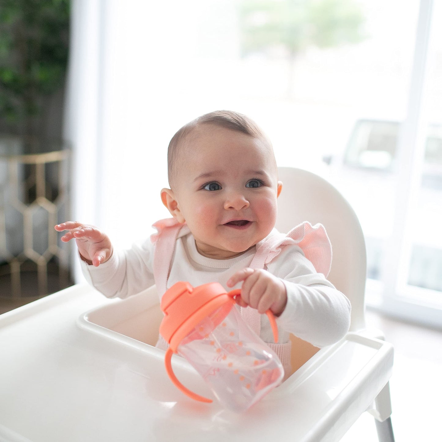Dr. Browns Milestones Babys First Straw Cup, Training Cup with Weighted Straw, 9oz/270mL, Coral, BPA Free, 6m+