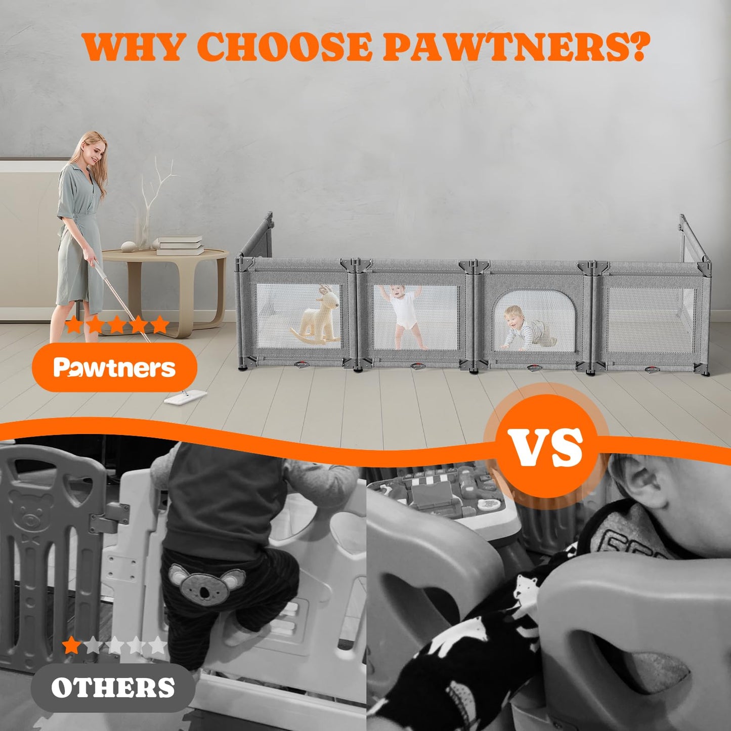 Portable Playpen For Babies And Toddlers With Foldable Adjustable Shape & Size, 21 Square Feet, Baby Fence