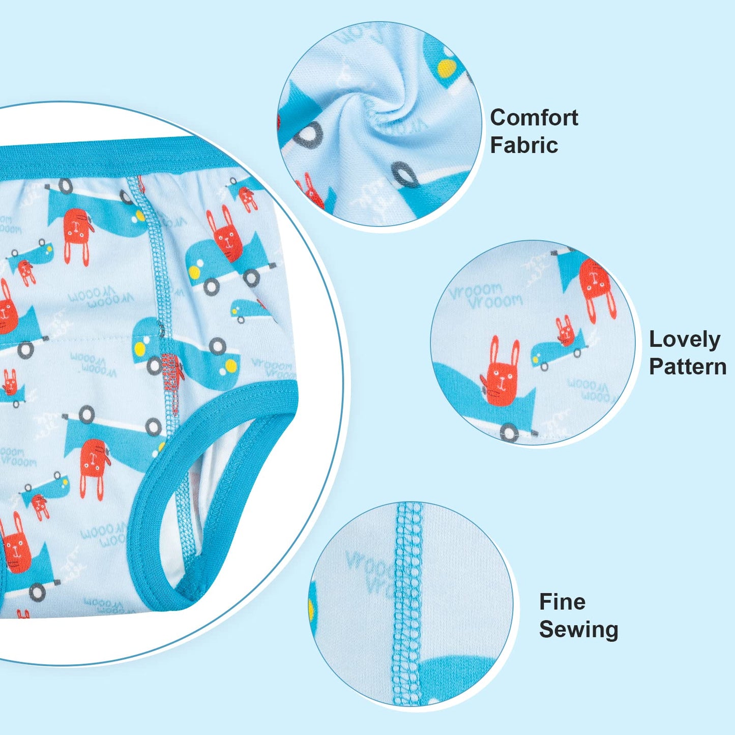 Moomoo Baby Potty Training Underwear For Boys Absorbent Cotton Training Pants Washable And Reusable 2T-7T 6 Packs