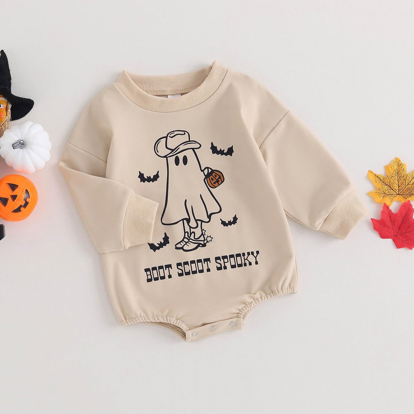 Focusnorm Halloween Newborn Baby Girl Outfit Toddler Ghost Pumpkin Sweatshirt Romper Long Sleeve Onesie Infant Fall Clothes (Apr