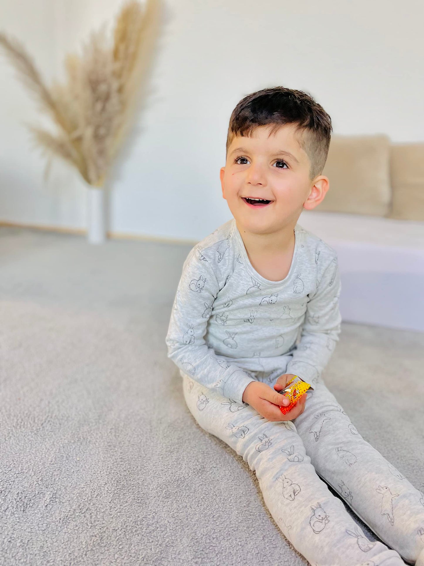 Owlivia 100% Organic Cotton Baby Long Sleeve Pajama Sets, Toddler Boy Girl 2-Piece Sleepwear(5 Years, Grey Rabbit)