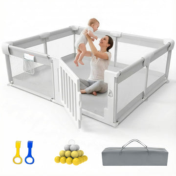 Funyoo 71   59 Baby Playpen with Gate, Large Baby Play Pen for Babies and Toddlers, Infant Fence Play Yard with Door for Living 
