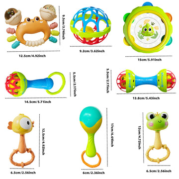 8pcs Baby Rattles Toys Set for 3-6 Months,Grab Shake Rattle for Babies 6-12 Months, Easy Hold Teething Toy,Development Learning