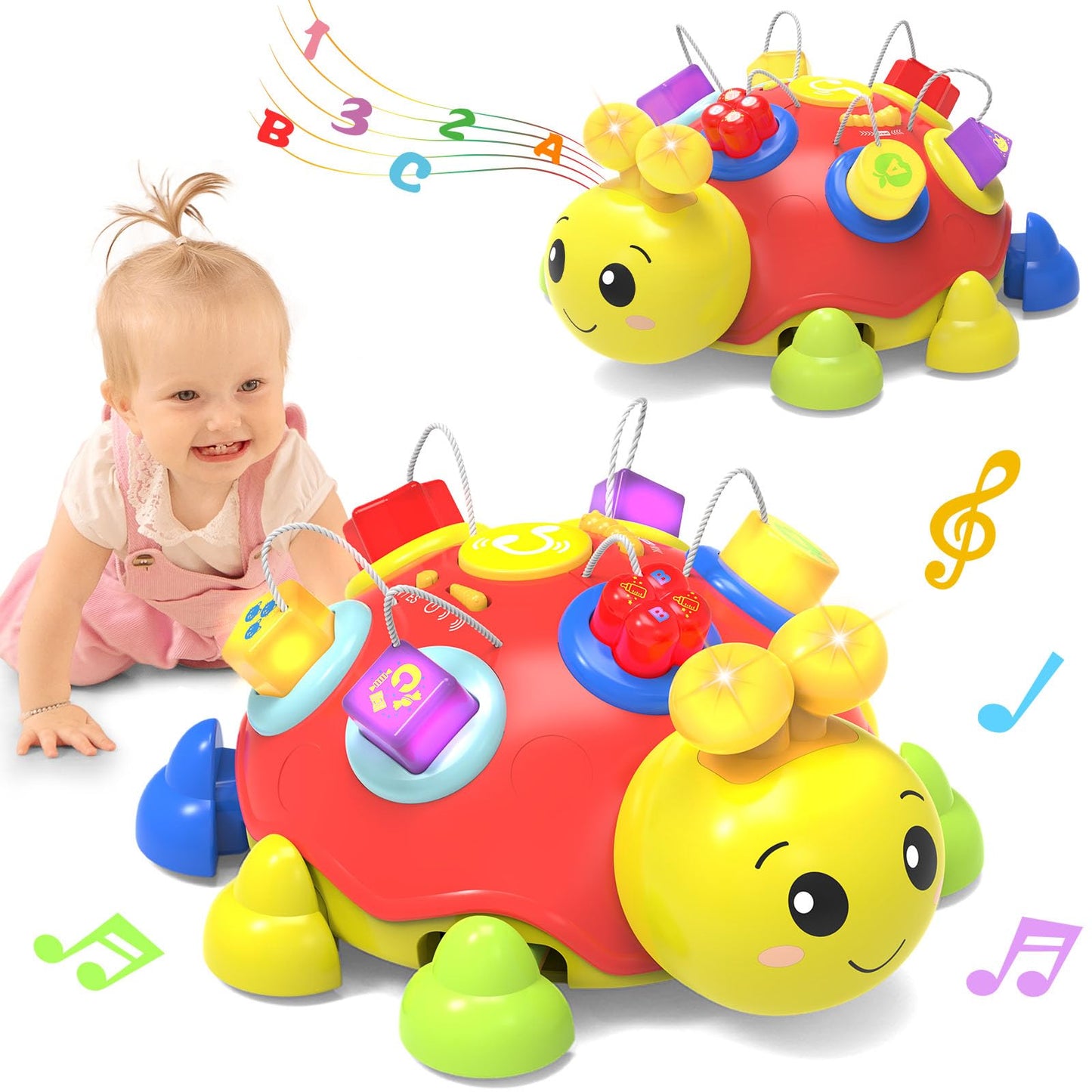 Baby Bilingual Musical Ladybug Crawling Toys,Baby Toys 6-12 Months with Light-up Music, Early Educational Learning Toys, Infant 